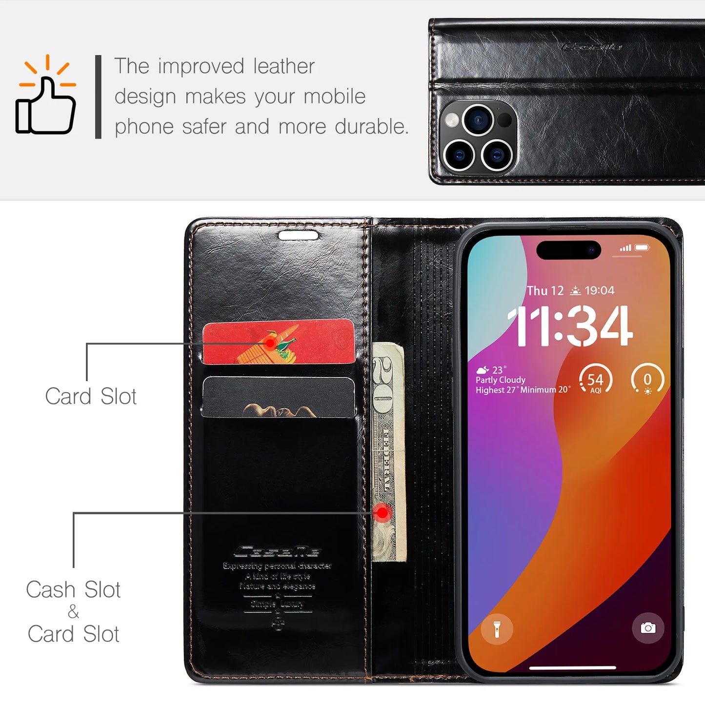Retro Leather Card Holder Wallet Case for iPhone 15 Series